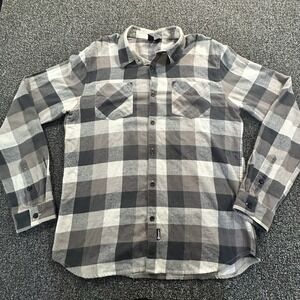 Rusty Mens L Gray And Black Plaid Button Down Flannel Shirt